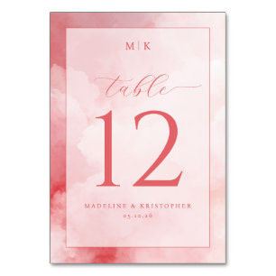 Romantic Pink Watercolor Clouds Table Number