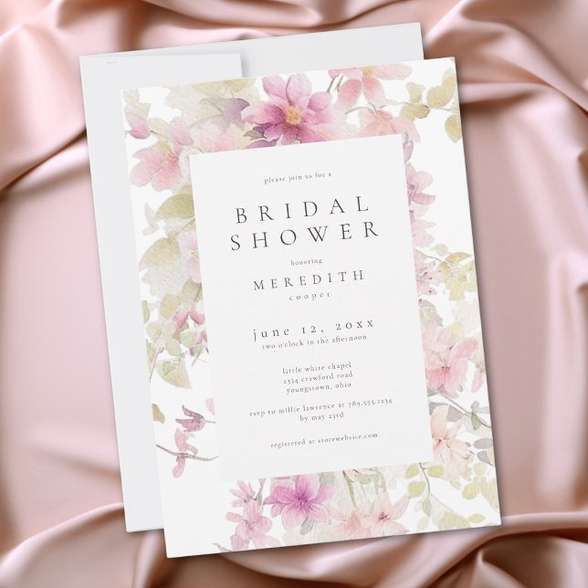 Romantic Pink Watercolor Floral Bridal Shower Invitation (Romantic Pink Watercolor Floral Bridal Shower Invitation)