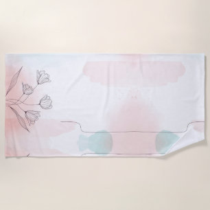 Romantic Pink Watercolor Floral Elegant Beach Towel