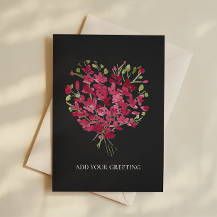 Romantic Pink Watercolor Floral Heart Blank Card