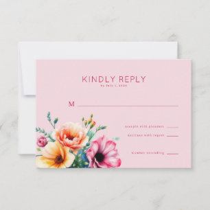Romantic Pink Watercolor Floral RSVP Card