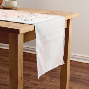 Romantic Pink Watercolor Floral Short Table Runner