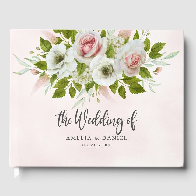 Romantic Pink Watercolor Floral Wedding  Guest Book (Front)