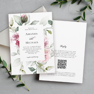 Romantic Pink Watercolor Floral Wedding  Invitation