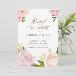 Romantic Pink Watercolor Flowers Bridal Tea Party Invitation