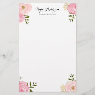Romantic Pink Watercolor Flowers Personalised Stationery