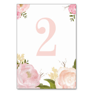 Romantic Pink Watercolor Flowers Table Number 2