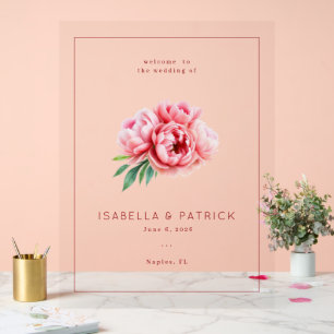 Romantic Pink Watercolor Peony Acrylic Sign