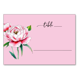 Romantic Pink Watercolor Peony Table Number