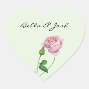 Romantic Pink Watercolor Rose Bud Heart Sticker
