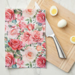 Romantic Pink Watercolor Roses  Tea Towel<br><div class="desc">Romantic floral design featuring a joyous pattern of romantic pink watercolor roses and green foliage.</div>