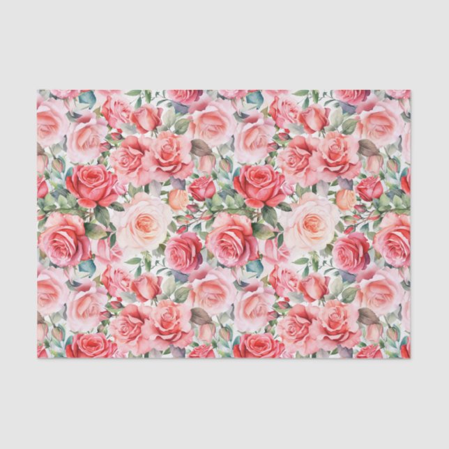 Romantic Pink Watercolor Roses  Tissue Paper (Front)