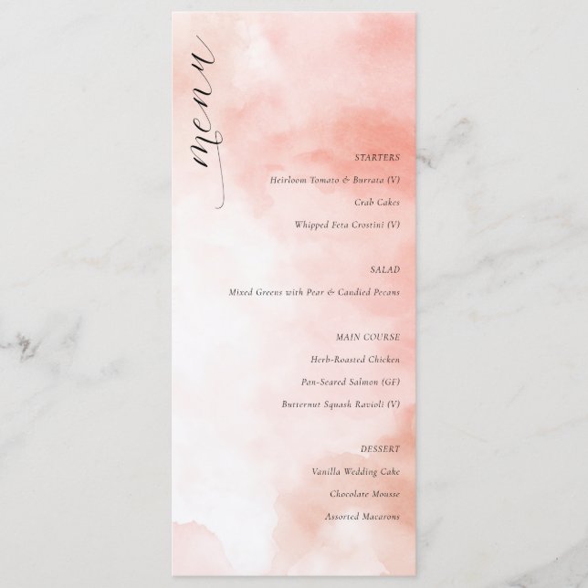 Romantic Pink Watercolor Wedding Menu (Front)