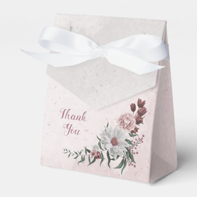 romantic pink, white and cinnamon rose wedding favour box (Front Side)