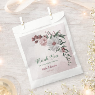 romantic pink white cinnamon rose greenery wedding favour bag