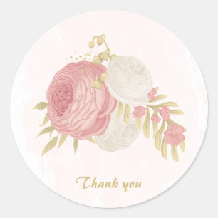 Romantic pink & white flowers gold wedding classic round sticker