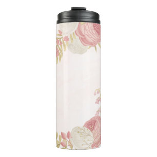 Romantic pink white & gold floral  thermal tumbler