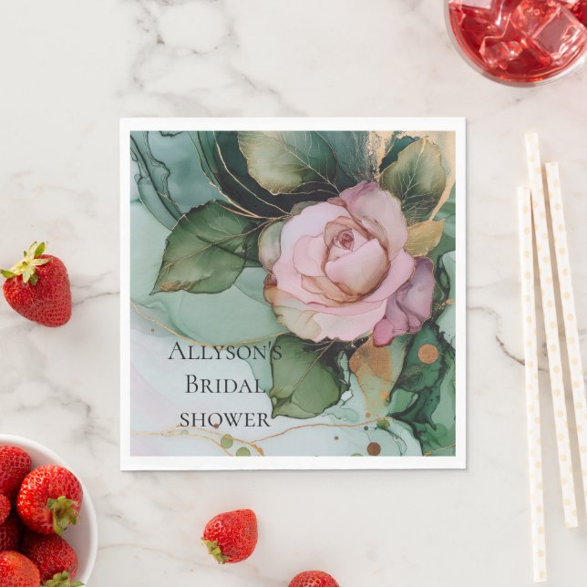 Romantic Pink White Rose Gold Floral Wedding Napkin (Insitu)
