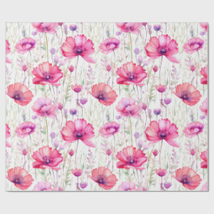 Romantic Pink Wildflower Watercolor Wrapping Paper