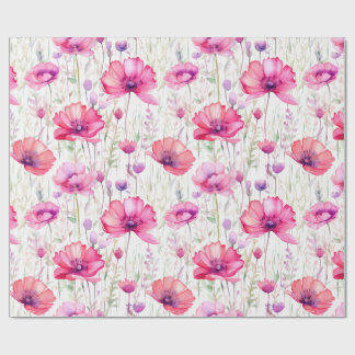 Romantic Pink Wildflower Watercolor Wrapping Paper