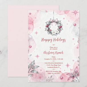 Romantic Pink Wreath Coquette Christmas Brunch TMF Invitation