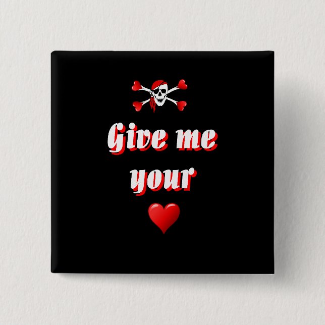 Romantic Pirate and Vaentines love hearts 15 Cm Square Badge (Front)