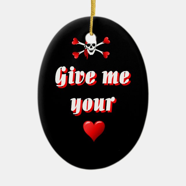 Romantic Pirate and Vaentines love hearts Ceramic Tree Decoration (Front)