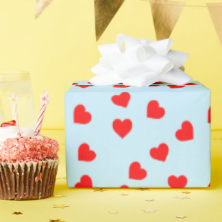 Romantic Playful Red Heart Pattern Pastel Blue Wrapping Paper