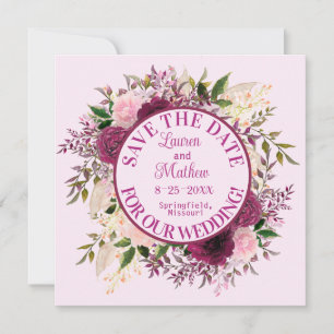 Romantic Plum Burgundy Blush Pink Floral  Save The Date