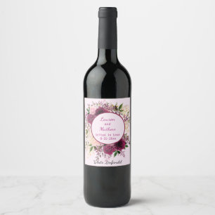 Romantic Plum Burgundy, Blush Pink Personalised Wine Label