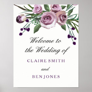 Romantic Plum Purple Rose Floral Wedding Poster