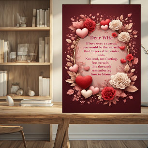 Romantic Poem Couples Red Roses Hearts Vintage Plaque