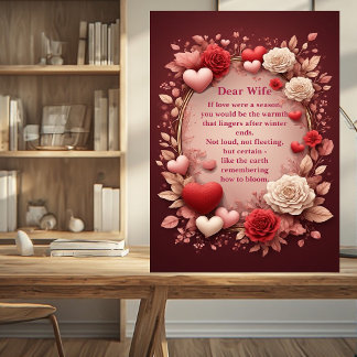 Romantic Poem Couples Red Roses Hearts Vintage Plaque