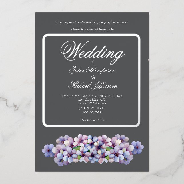 Romantic Poetic Lilac Watercolor Floral Wedding (Front)