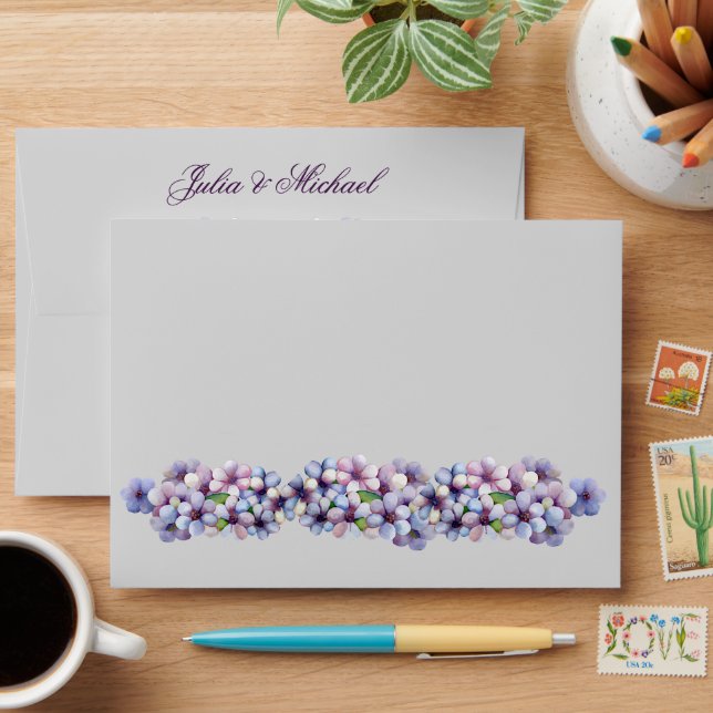 Romantic Poetic Lilac Watercolor Floral Wedding Envelope (Desk)
