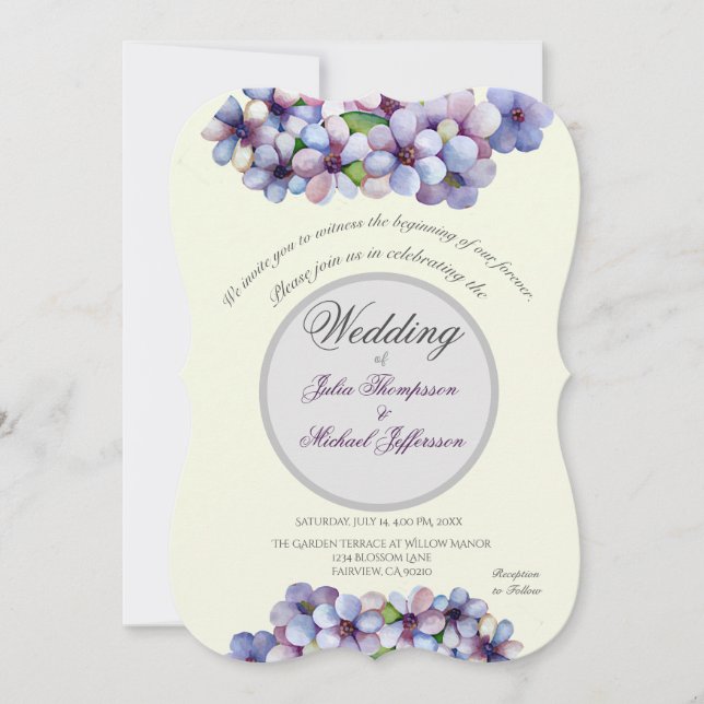 Romantic Poetic Lilac Watercolor Floral Wedding Invitation (Front)