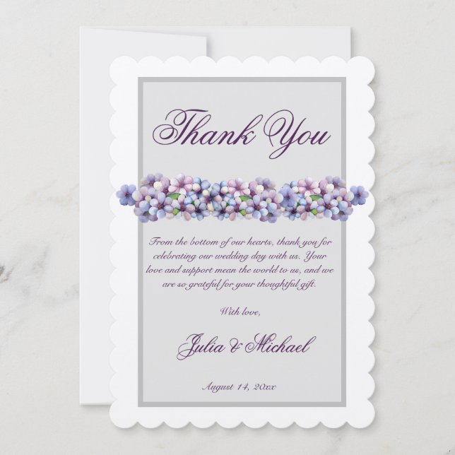 Romantic Poetic Lilac Watercolor Floral Wedding Thank You Card (Front)