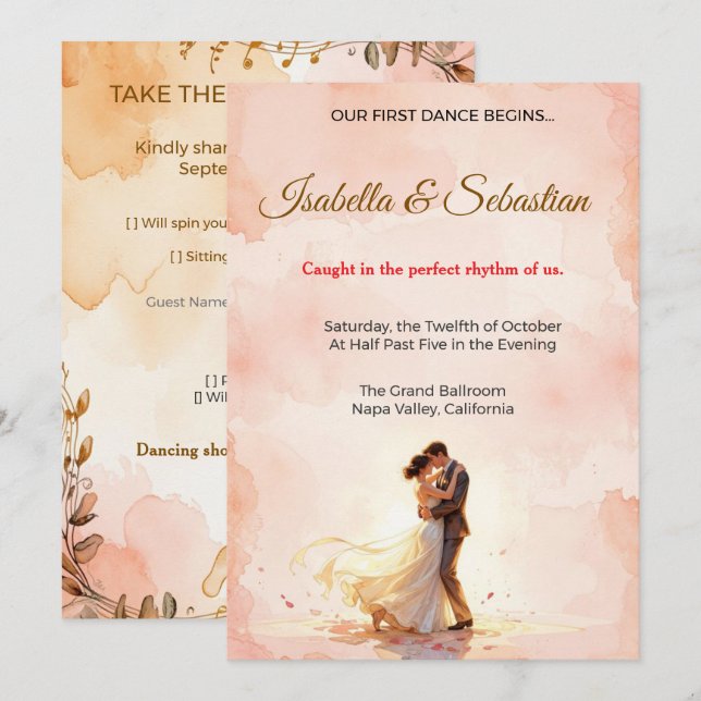 Romantic Poetic Wedding – Our First Dance begins Invitation (Front/Back)