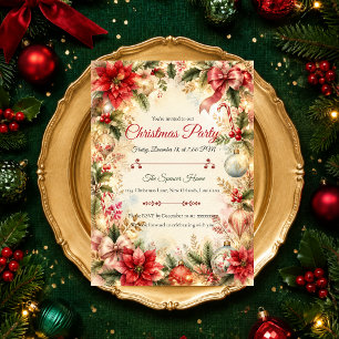 Romantic Poinsettia Christmas Party Invitation