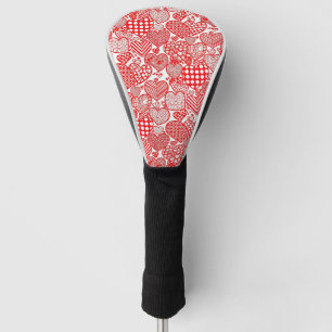 Romantic Polka Heart Doodle Red White Golf Head Cover