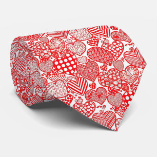 Romantic Polka Heart Doodle Red White Tie