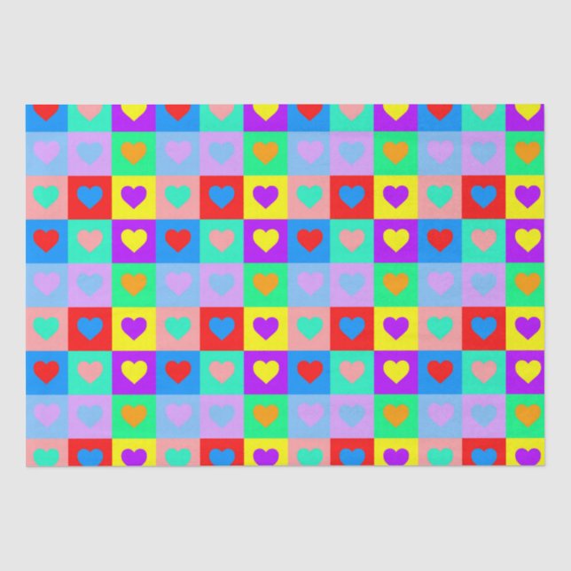 Romantic Pop Art Colourful Heart Pattern Tissue Paper (Front)