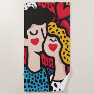 Romantic Pop Art Illustration of a Loving Couple Beach Towel