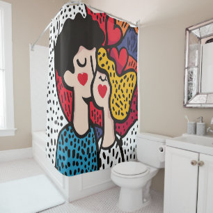 Romantic Pop Art Illustration of a Loving Couple Shower Curtain