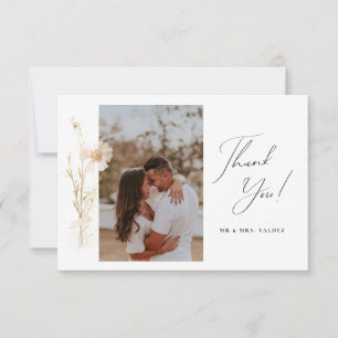 Romantic Pressed Flowers Wedding Photo Thank You Card
