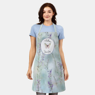 Romantic Pretty Lavender Flowers Butterfly Joy Apron