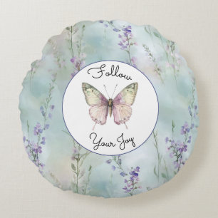 Romantic Pretty Lavender Flowers Christmas Round Cushion