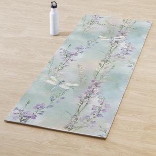 Romantic Pretty Lavender Flowers Dragonflies Yoga Mat