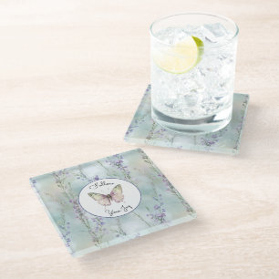 Romantic Pretty Lavender Flowers Glass Coaster