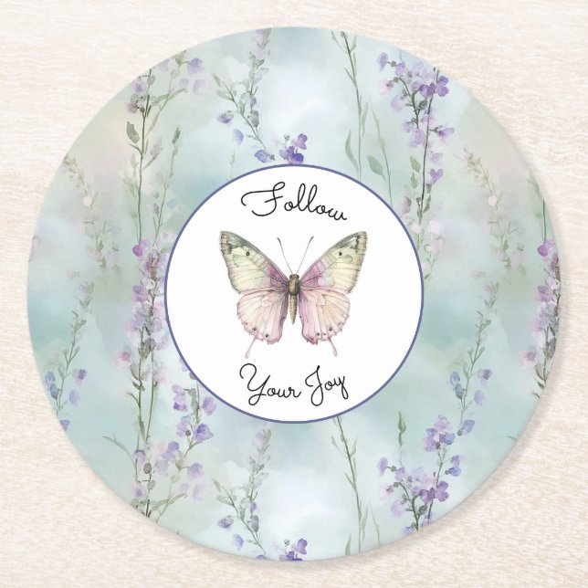Romantic Pretty Lavender Flowers Round Paper Coaster (Front)